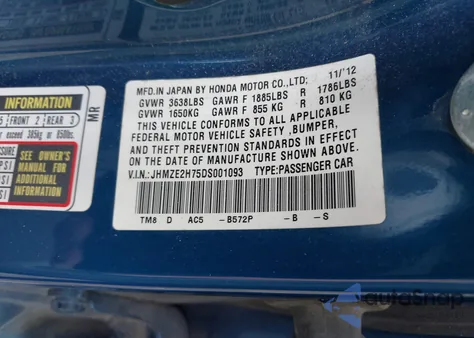 2013 Honda Insight Ex из США, поврежденный, VIN JHMZE2H75DS001093